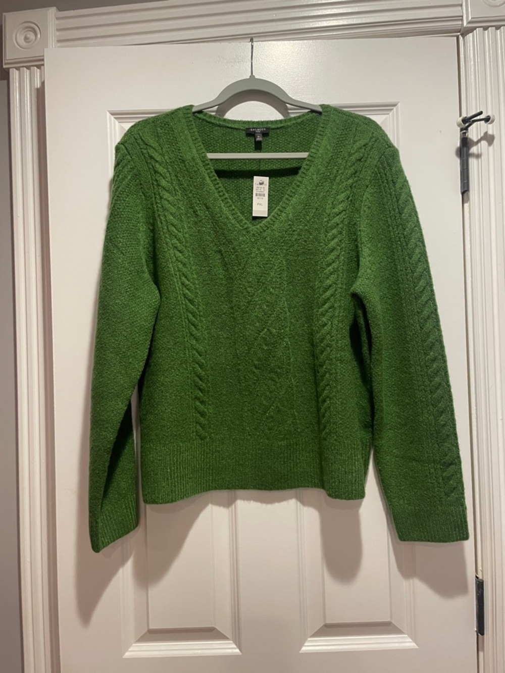 Talbots Kelly Green Cable V-Neck Sweater